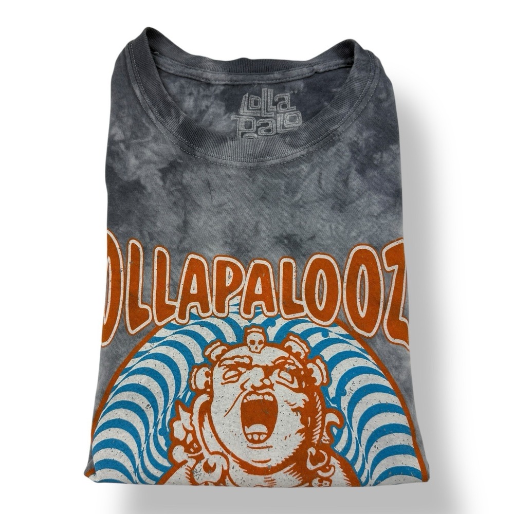 Lollapalooza‎ Tie Dye Gray Buddha Graphic T-Shirt Made USA Large Short Sleeve